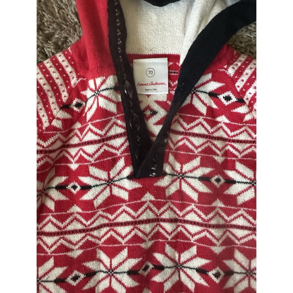 Hanna Anderrson Unisex Fair Isle Hooded Romper-Size 70 Christmas Winter - Picture 2 of 2